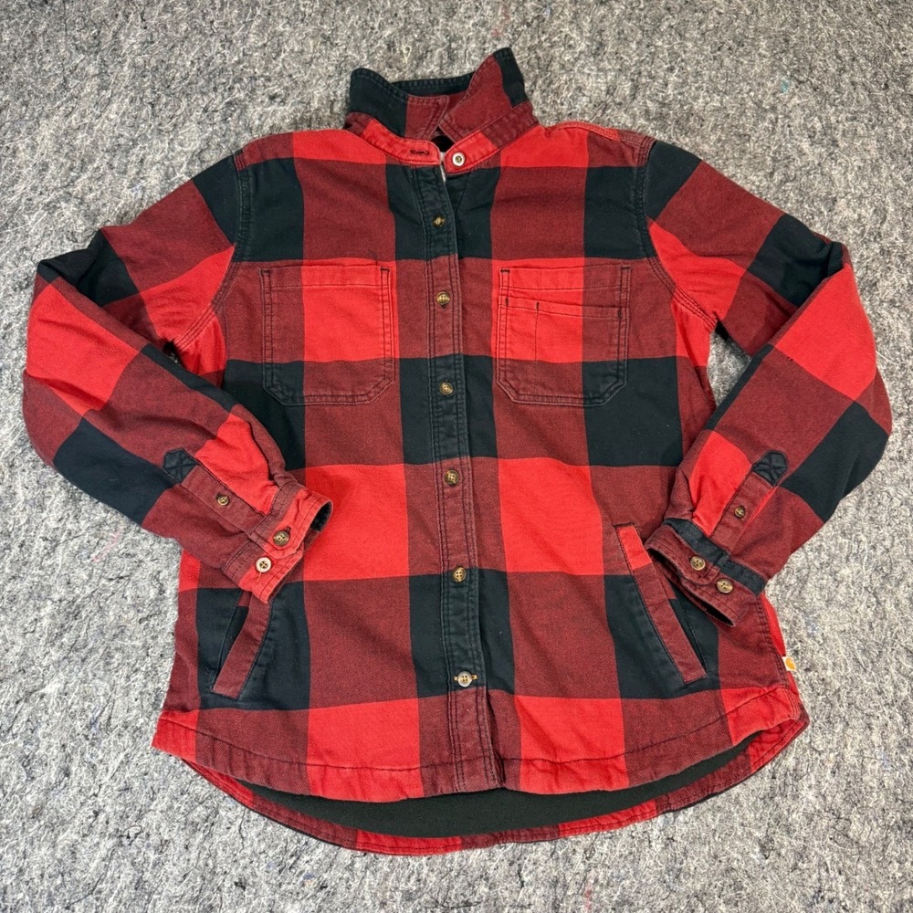 Carhartt Kids‎ Red Black Buffalo Plaid Fleece Lined Flannel Shirt Jacket Size M